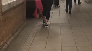 Fitness lunges subway station train