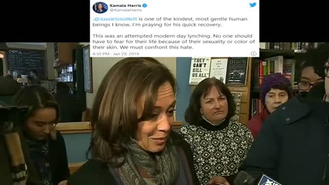 Kamala Harris Panics When Asked About "Modern Day Lynching" Tweet On Jussie Smollett Hate Crime Hoax