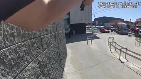 Watch LAPD Cop Shoots Armed Man Outside The Olympic Community Police Station in Pico-Union