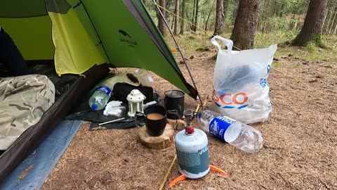 MSR pocket rocket nooling water in the vestibule of the tent