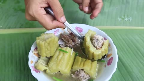 Yummy cooking Bitter gourd with pork recipe _ Cooking skills _ Khmer Survival Skills