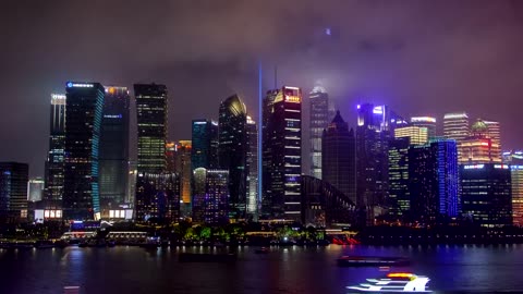 Shanghai urban cityscape with flashing buildings