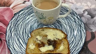 Breakfast tea and bread yummy