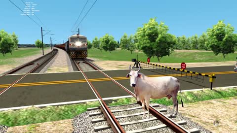 Crazy Cow vs Train Stops the Train BeamNGDrive Train Simulator