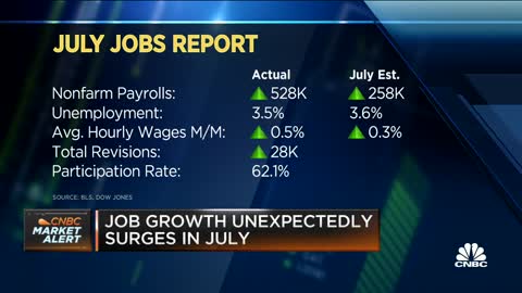 Job growth unexpectedly surges in July as payrolls grow by 528,000