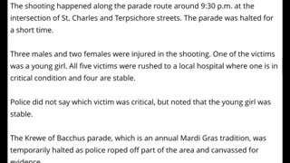 MASS SHOOTING: 5 People Including A Young Girl Are Shot At Mardi Gras Bacchus Parade In New Orleans