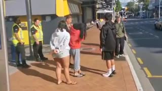 Street preaching at a bus stop at Tauranga - New Zealand