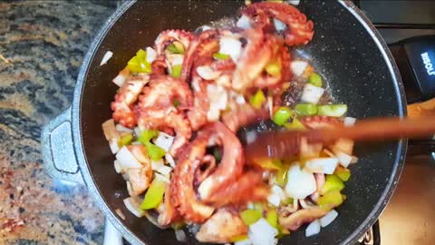 Chinese Style Spicy Garlic Stir Fry Octopus Calamary