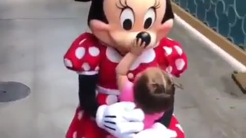 Baby Girl Preciously Runs To Minnie Mouse For A Hug