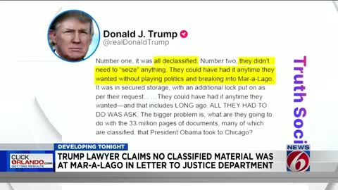 Lawyer for President Trump claims no classified material was at Mar-A-Lago