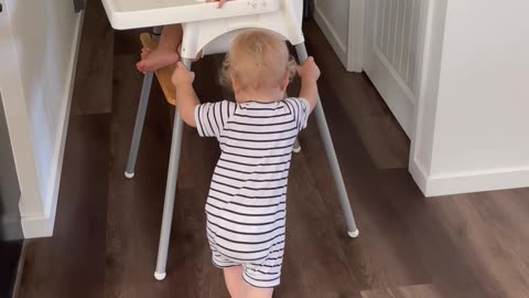 Twins Make A Break For It With High Chair