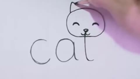funny way to turn Word Cat Into a Cartoon Cat. (Wordtoons) learning kids step by step