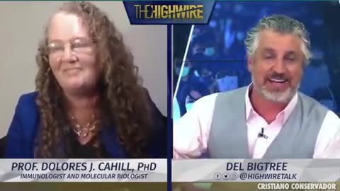 TheHighwhire del bigtree y la profesora María Dolores J. Cahill, phd, cubrebocas