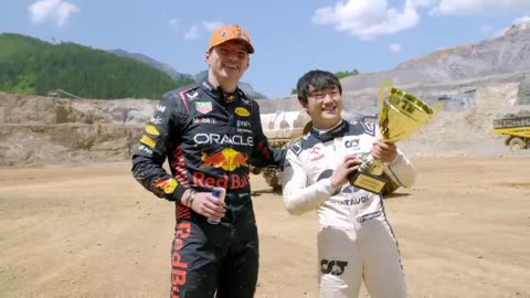 F1 Drivers Race HUGE Mega Trucks! (Max Verstappen vs Yuki TsunodaFormula)