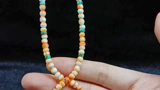 Natural turquoise and orange spiny oyster roundle beads pendant necklace full strand 16inch