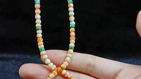 Natural turquoise and orange spiny oyster roundle beads pendant necklace full strand 16inch