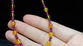 Natural turquoise amber Tourmaline Rubellite Apyrite Amethyst necklace Round Beaded01