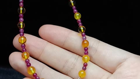 Natural turquoise amber Tourmaline Rubellite Apyrite Amethyst necklace Round Beaded01