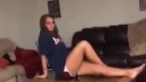 girl posing on glass coffee table doesn't end well.