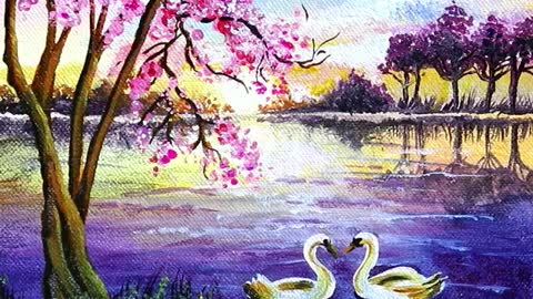 Beautiful Purple Lake Relaxing Painting