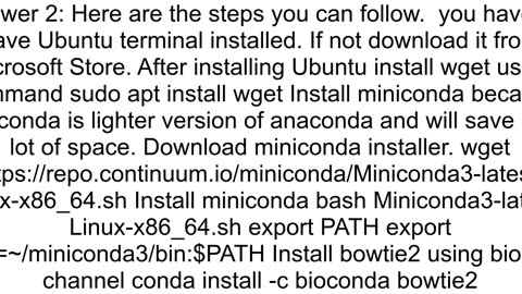 Installing bioinformatics packages like bowtie2 in windows through WSL