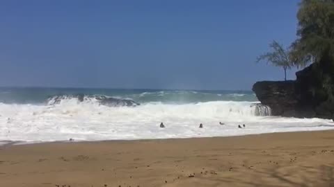 Giant Wave Crash Lumaha'i Beach in Kauai, Hawaii