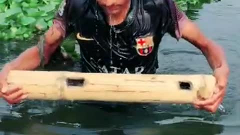 Bamboo fishing skill...