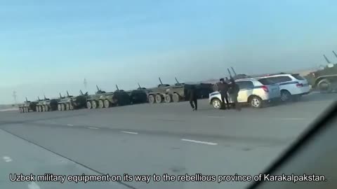 Uzbek military equipment on its way to the rebellious province of Karakalpakstan.