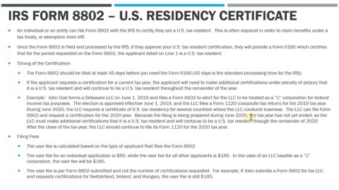 IRS Form 8802 - Application for U.S. Tax Residency Certificate