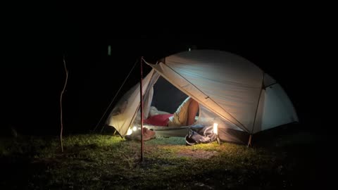 Camping in the wild on a rainy day is so stress-relieving