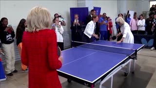 Queen Camilla, Brigitte Macron play table tennis amid state visit