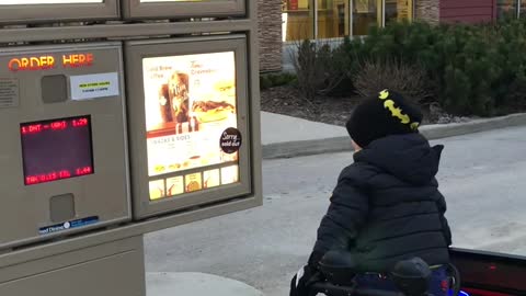 Boy Drives Toy Jeep Through Tim Hortons Drive-Thru