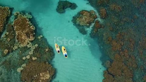 Aerial View of Couple Stand Up Paddling