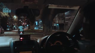 Riding Car Under Bridge In Rainy Night Road trip