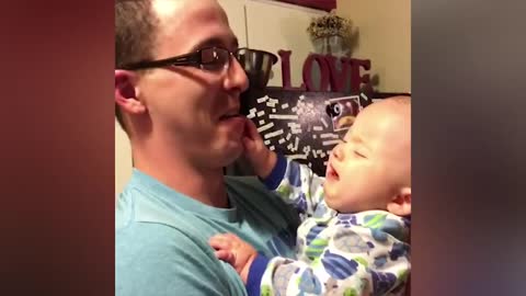 Funny Baby Reacts To Dad Shaving Beard | Try Not To Laugh