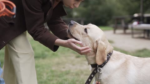 women loving a cute dog