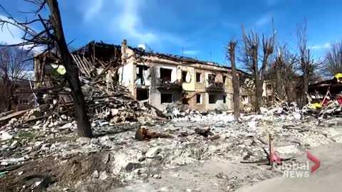 Drone footage shows extent of destruction as Ukrainians return to Borodyanka