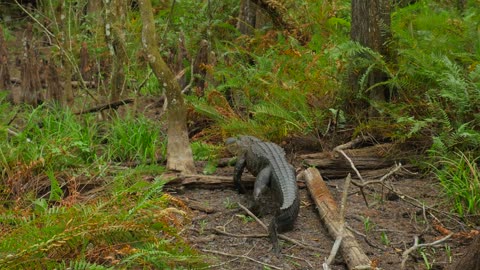 Large Fresh Water Alligator Walking Away In A Florida Slough