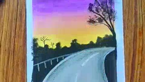 Road scenery Oil Pastel Drawing #shorts.mp4