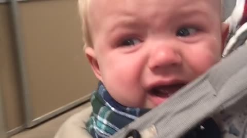 Baby terrified of super friendly horse