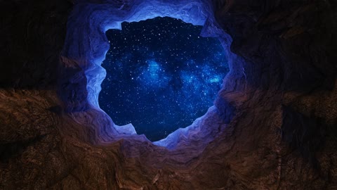 Cave stars sky tunnel window exit