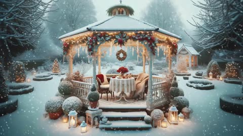 Warm Christmas Jazz Instrumental Music to Relax 🎄 Snow on cozy terrace [ 4k UHD ]