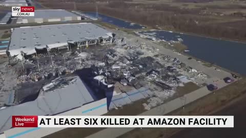 Drone footage captures scenes of destruction at US Amazon facility