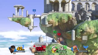 Snake and Captain Falcon vs Donkey Kong vs Diddy Kong on Temple (Super Smash Bros Ultimate)
