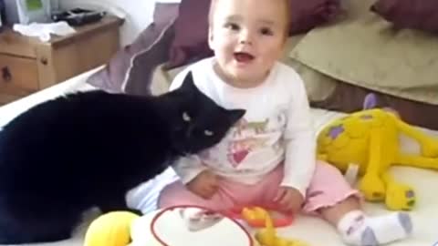 baby and cat funny