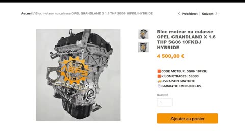 AEPSPIECES.COM - Bloc moteur nu culasse OPEL GRANDLAND X 1.6 THP 5G06 10FKBJ HYBRIDE