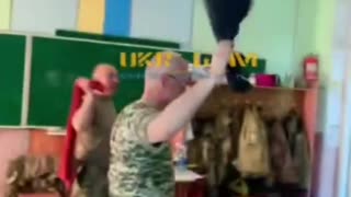 Ukraine soldiers inside a children's school