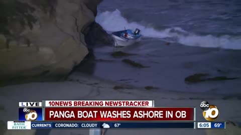 Panga boat washes ashore in Ocean Beach California