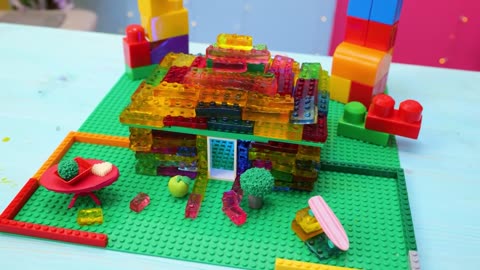 Challenge: Building House From Colorful Jelly Bricks!