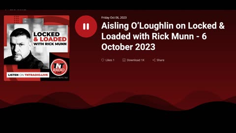 Rick Munn talks to Aisling O'Loughlin on TNT Radio, October 6, 2023